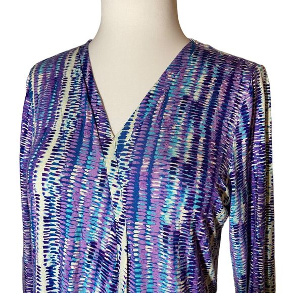 Dana Buchman Top Blouse Women Size S Small Blue Ruffled Front V-Neck 3/4 Sleeve - Picture 2 of 8